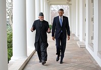 Jan.11, 2013: "President Obama walks with President Hamid Karzai of Afghanistan on the White House Colonnade after their meeting in the Oval Office. Afghanistan continued to occupy a lot of the President's time during 2013."