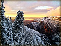 Coldwater CanyonSunset in winter time in Coldwater Canyon. Uinta-Wasatch-Cache National Forest. Photo by Michael Erickson. Credit: US Forest Service. Original public domain image from Flickr