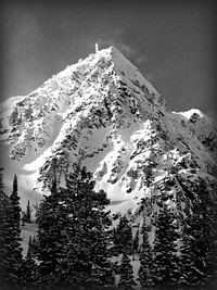 Mt. OgdenBlack and white photo of Mt. Ogden in winter. Location: Snowbasin, Uinta-Wasatch-Cache National Forest. Photo by Michael Erickson. Credit: US Forest Service. Original public domain image from Flickr