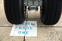 Detail of the wheels of Air Force One on the tarmac at Joint Base Andrews, Md. Original public domain image from Flickr