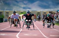 Army athletes compete in the 100 meter wheelchair race during Army Trials at Fort Bliss in El Paso, Texas April 1, 2015. Athletes in the trials are competing for a spot on the Army’s team in the 2015 Department of Defense Warrior Games. Original public domain image from Flickr