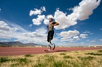 Army Sgt. Stefan Leroy runs a 1500 meter event during Army Trials at Fort Bliss in El Paso, Texas April 1, 2015. Athletes in the trials are competing for a spot on the Army’s team in the 2015 Department of Defense Warrior Games. Original public domain image from Flickr