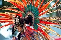 An Aztec heritage dancer wears traditional regalia for a performance during the annual Latino Heritage Festival in Des Moines, Iowa Sept. 26, 2015.