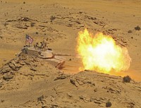 A U.S. Army M1A2 Abrams main battle tank fires during a Combined Arms Live Fire Exercise rehearsal at Mohamed Naguib Military Base, near Alexandria, Egypt, Sept. 17, 2018.