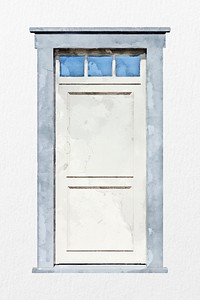White entrance door clipart, watercolor interior illustration