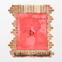 Casement window clipart, red architecture illustration psd
