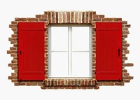 Opened casement window clipart, red architecture design psd