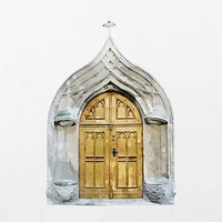 Gothic church door clipart, watercolor medieval architecture vector