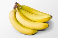 Banana bunch clipart, yellow fruit on white background psd