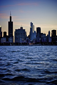 Chicago lake skyline during evening. Free public domain CC0 photo.