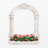 Floral window frame clipart, watercolor, aesthetic illustration