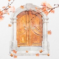 Autumn window clipart, aesthetic architecture, watercolor illustration psd