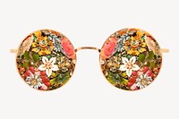 Floral sunglasses sticker, vintage fashion accessory psd