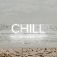 Chill psd neon word font on beach background