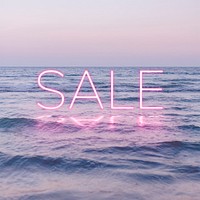 Ocean background Sale neon glow word psd typography