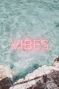 Vibes psd pink neon word font typography