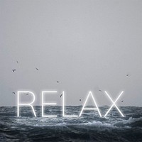Psd relax white neon word font on sea background