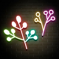Neon botanical leaf glowing sign psd