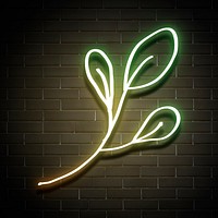 Neon green leaf glowing sign