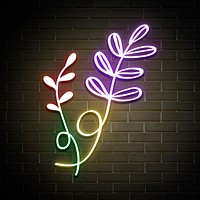 Png neon leaf glowing sign