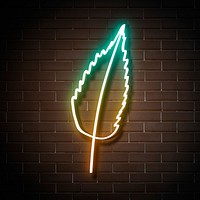 Neon yellow leaf glowing sign