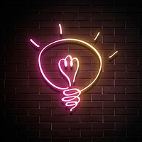 Rainbow led bulb doodle glow neon psd illustration