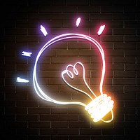 Neon rainbow light bulb icon