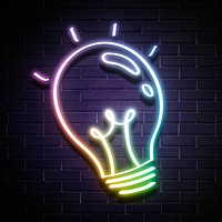 Psd colorful neon glow light bulb doodle