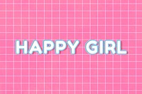 Bold neon psd happy girl word miami typography on grid background