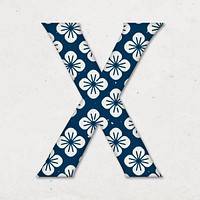 Letter x Japanese floral vector blue pattern typography