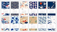 Calendar 2021 yearly printable psd with Japanese vintage artwork remix from original print by Watanabe Seitei