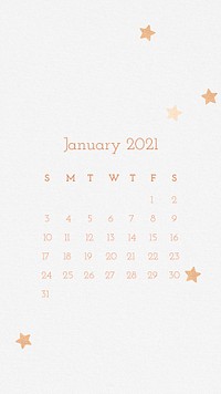 Calendar 2021 January editable template psd phone wallpaper 