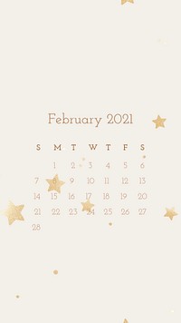 Calendar 2021 February editable template phone wallpaper psd cute pattern
