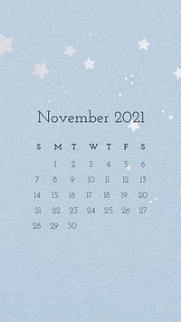 Calendar 2021 November editable template phone wallpaper psd cute pattern