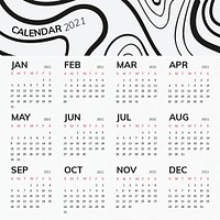 Calendar 2021 year psd editable template black line pattern