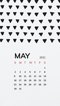 Calendar 2021 May printable template phone wallpaper psd with black pattern
