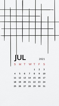 Calendar 2021 July printable template phone wallpaper psd with black line pattern