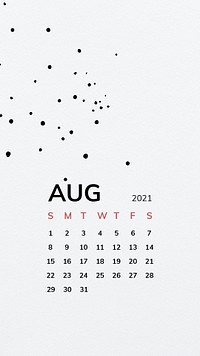 Calendar 2021 August printable template phone wallpaper psd with black line pattern
