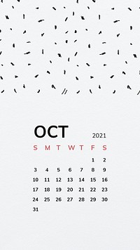 Calendar 2021 October printable template phone wallpaper psd with black pattern