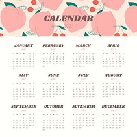 Calendar 2021 editable template psd with cute peach illustration 