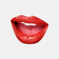 Playful red lips psd with teeth smiling closeup post