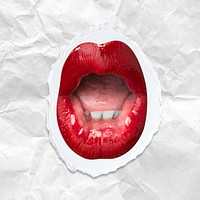 &#39;Ooh&#39; woman&rsquo;s red lips psd expression on ripped paper background