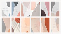 2022 monthly calendar template psd, abstract mobile wallpaper set