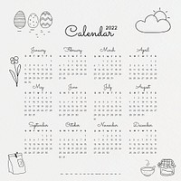 Cute 2022 monthly calendar template psd, minimal doodle illustration