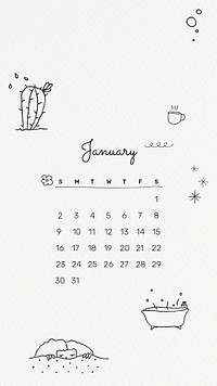 Cute January 2022 calendar template, phone wallpaper, monthly planner psd