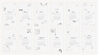 Doodle 2022 monthly calendar template psd, mobile wallpaper set