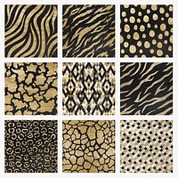 Gold animal print patterns set psd