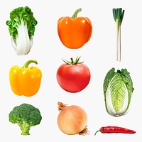 Various vegetables clipart, healthy ingredients set psd