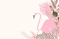 Pink botanical border frame, aesthetic tropical background with toucan and flamingo psd