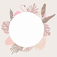 Pink botanical flamingo frame with tropical leaves vector